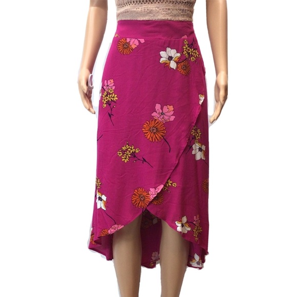 A.N.A. Fuchsia Ameli Floral Faux Wrap Skirt - Picture 2 of 10